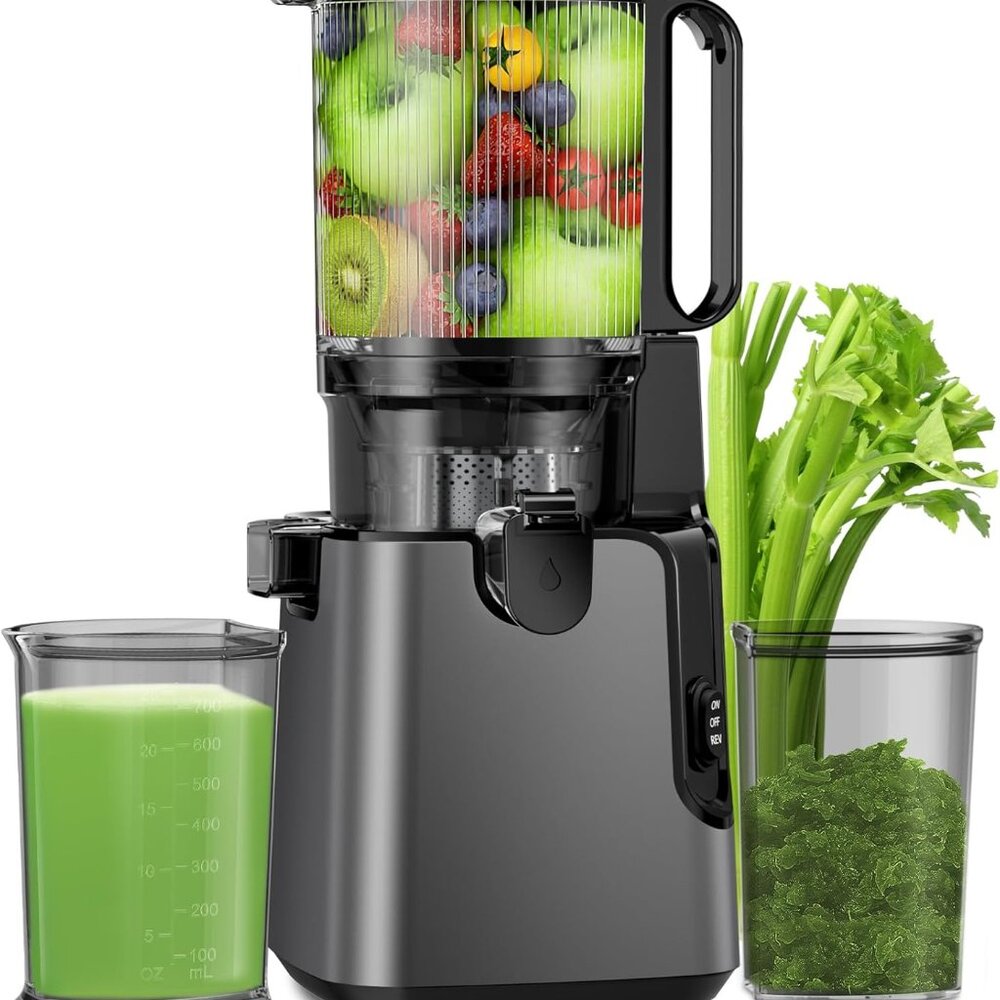 High Yield Cold Press Juicer with Safety Lock & Large Feed Chute - Titanium Gray